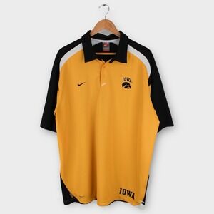 Nike Team Iowa Hawkeyes Polo Shirt XL Gold Black NCAA Embroidered‎ Logo Dri-FIT